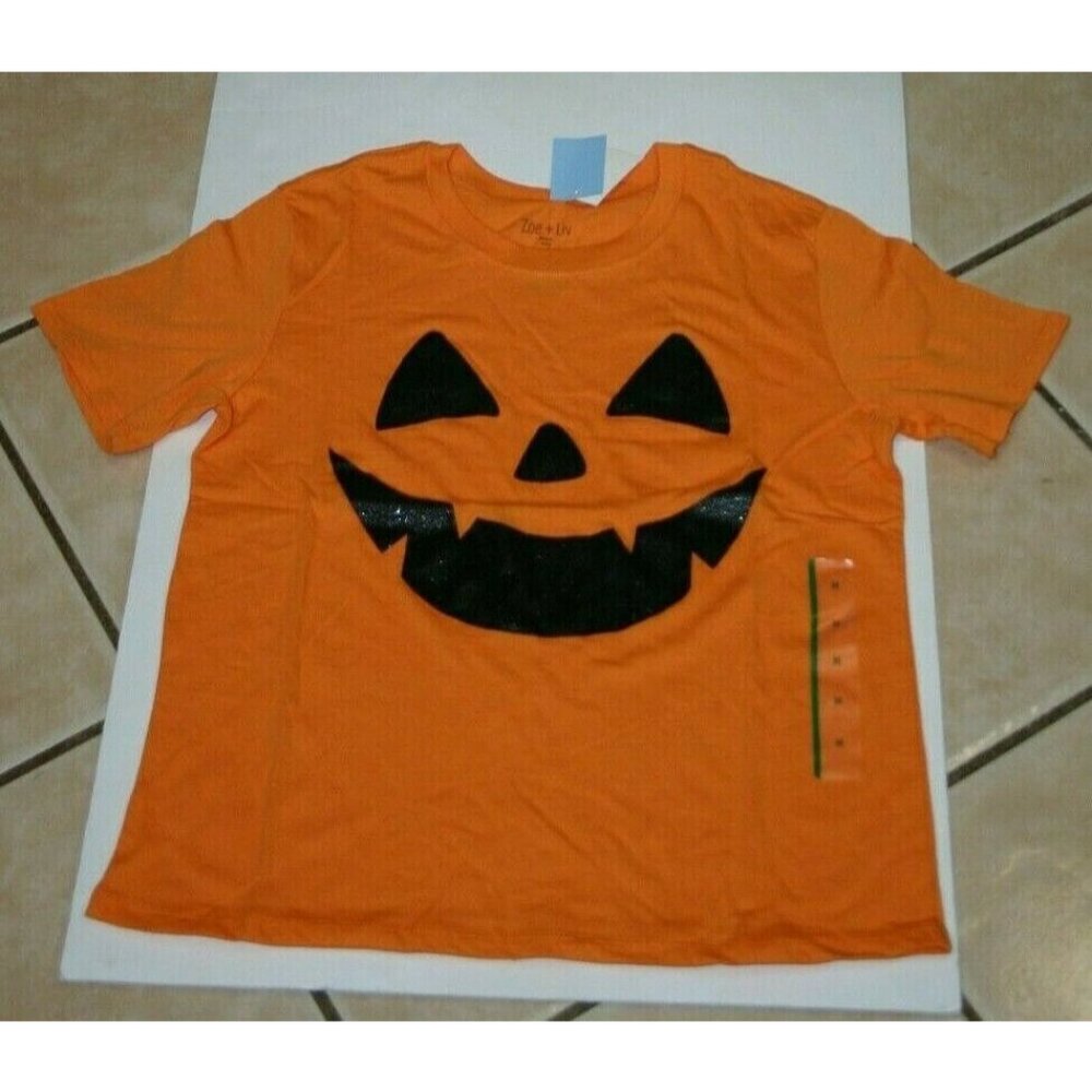 Zoe Liv Jack O'Lantern shirt womens medium Halloween pumpkin glitter orange